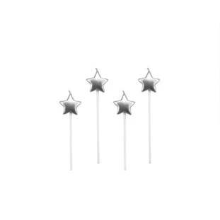 VELA ESTRELA PRATA - (4 UNIDADES)  - SILVER FESTAS